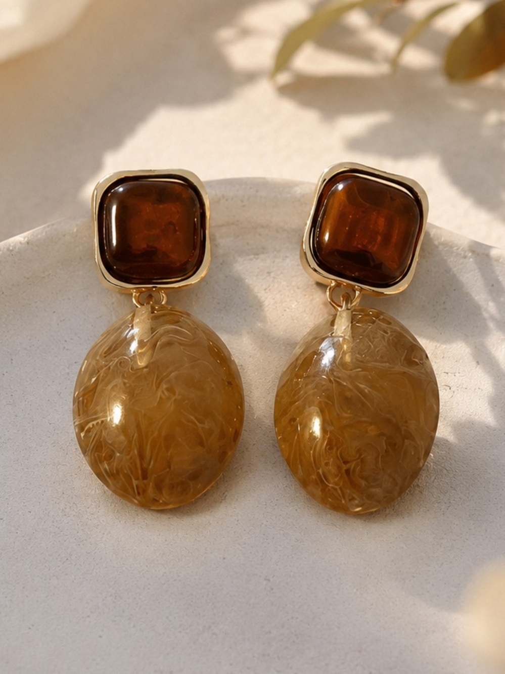 Brown Resin Drop Earrings Amber